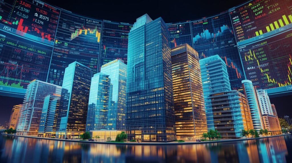 fundos-imobiliarios-representados-por-predios-com-graficos-da-bolsa-de-valores-ao-fundo-1024x573 Os 3 Melhores FIIs Para Longo Prazo em Março 2026: Guia Definitivo