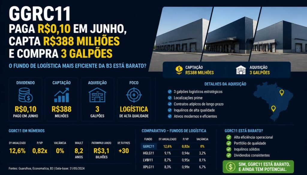 ggrc11-1024x585 GGRC11 paga R$0,10 em junho, capta R$388 milhões e compra 3 galpões — o fundo de logística mais eficiente da B3 está barato?